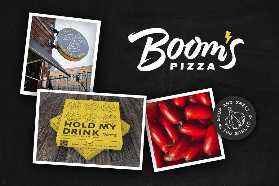 Boom's Pizza restaurant branding